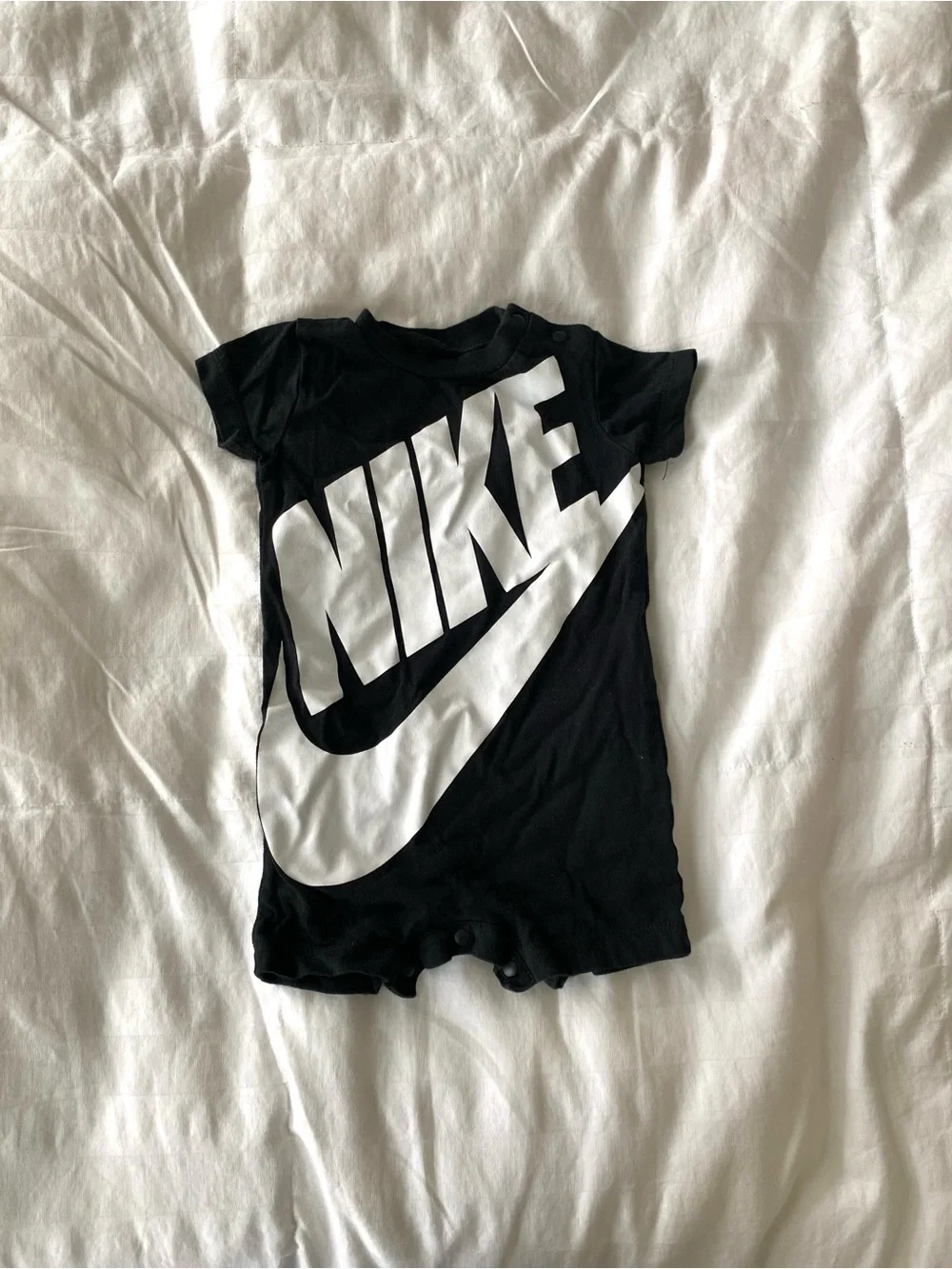 Nike Black Baby Onesie/Romper with Large White Logo 6M